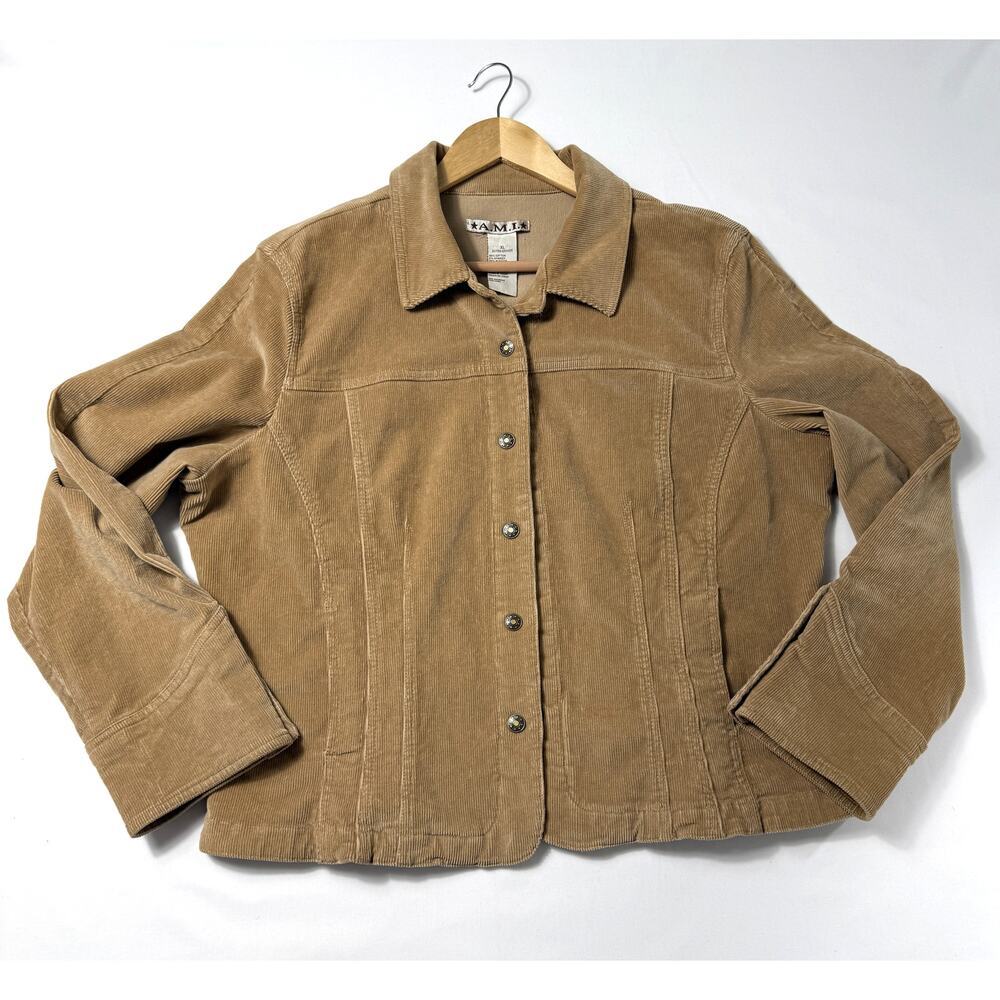 A.M.I. Women Tan corduroy lightweight stretch jacket Sz XL snap jacket - Picture 7 of 12